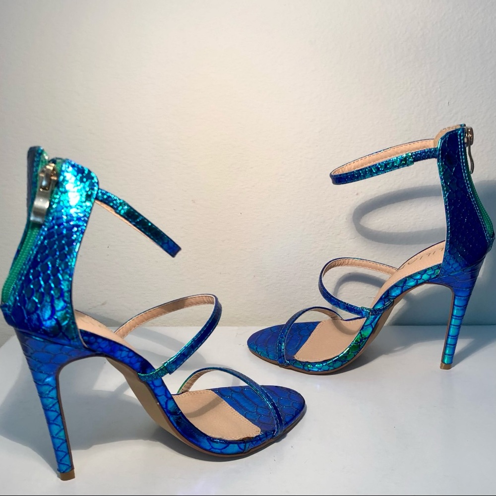 Holographic “Snake Skin” Heeled Sandals